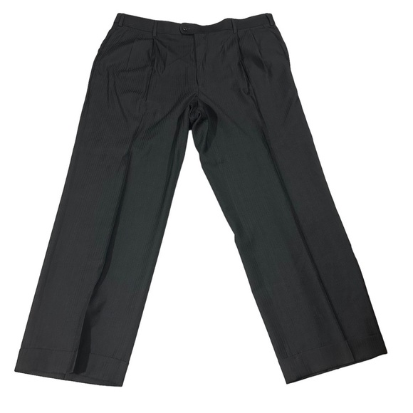 Zanella Bennett Italy Dark Grey Pinstripe Wool Pleated Cuffs Suit Pants Sz 38x29 - Picture 1 of 12